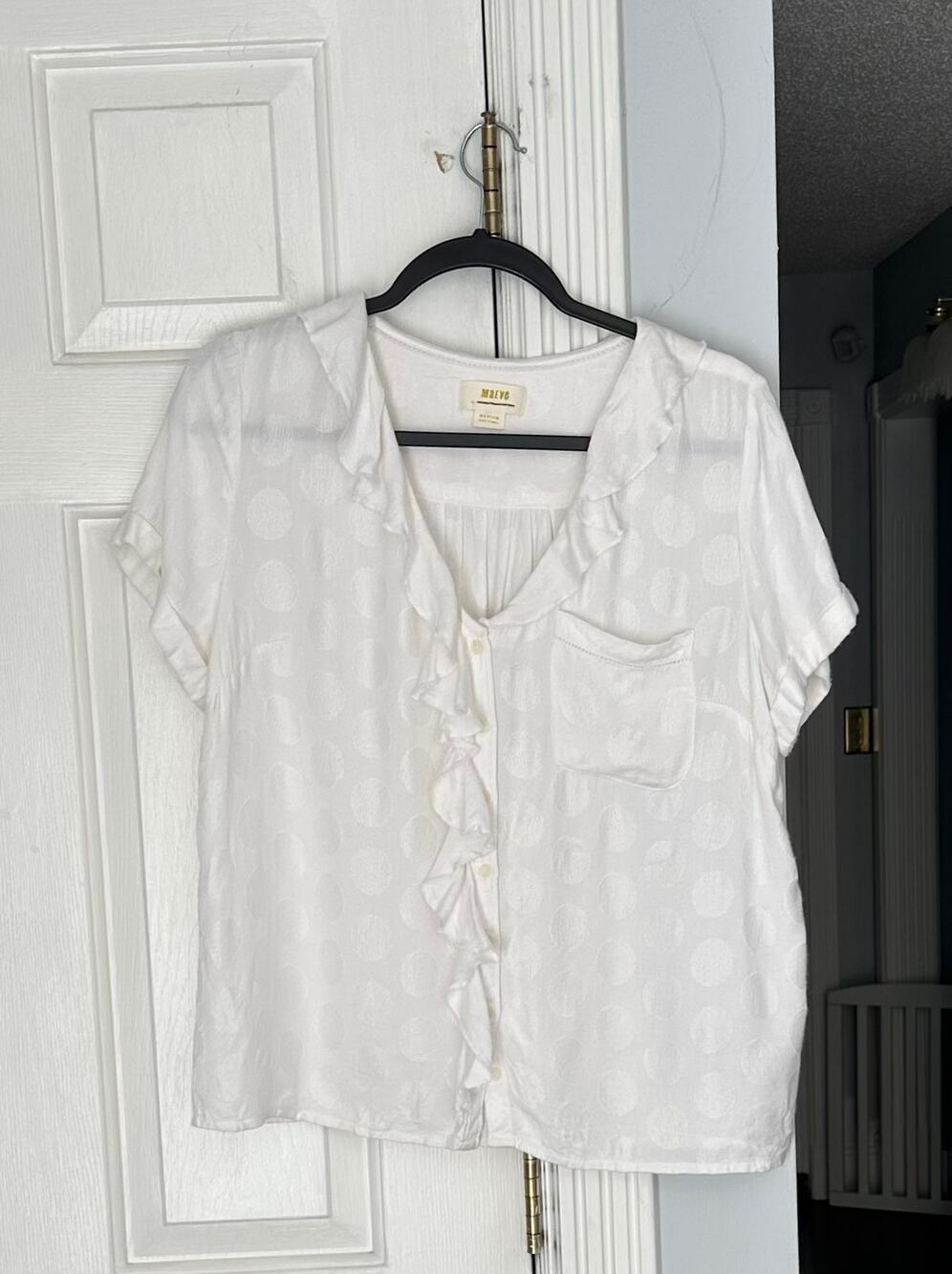 VGUC Maeve Polka Dot Ruffle Short Sleeve Top Sz M Creamy White READ